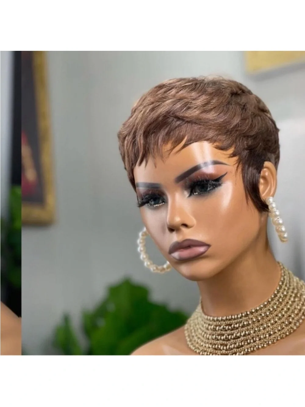 - Pixie Cut Wig Human Hair for Black Women Brown Short Wig New